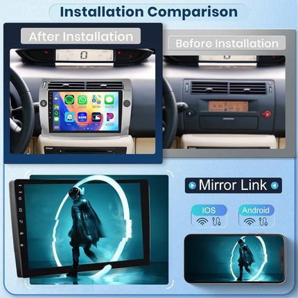 【8 tuumalist 2+64G】 Hodozzy Carplay autoraadio Citroën C4 2004-2009/C-QUATRE 2008-2011 Android autoraadio navigatsiooniga, 9-tolline puutetundlik ekraan koos Android Auto/WiFi/GPS/RDS/FM/Bluetooth/USB/DSP-ga
