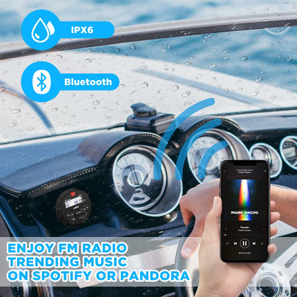 Waterproof Bluetooth Marine Stereo Receiver with MP3 Player on DAB+/AM/FM Radio and USB for Streaming Music on Boats, Golf Carts, ATVs, UTVs and Spas, Hot Tubs (DAB+)
