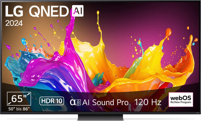 LG 65QNED86T6A TV 65" (165 cm) QNED TV (α8 4K AI processor, webOS 24, HDR10, up to 120Hz) [Model year 2024]
