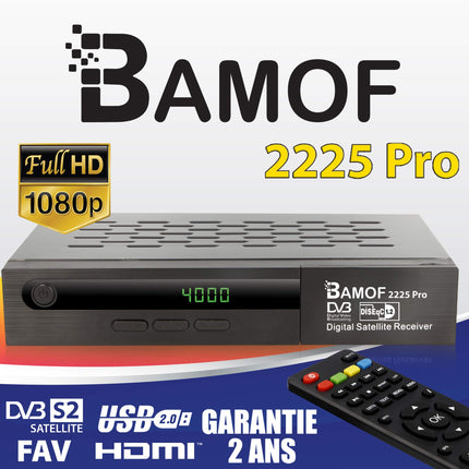 hd-line Bamof 2225 PRO satelliitvastuvõtja digitaalne satelliitvastuvõtja (HDTV, DVB-S/DVB-S2, HDMI, SCART, 2x USB, Full HD 1080p) [eelprogrammeeritud Astra, Hotbird ja Türksat jaoks] + HDMI-kaabel, must