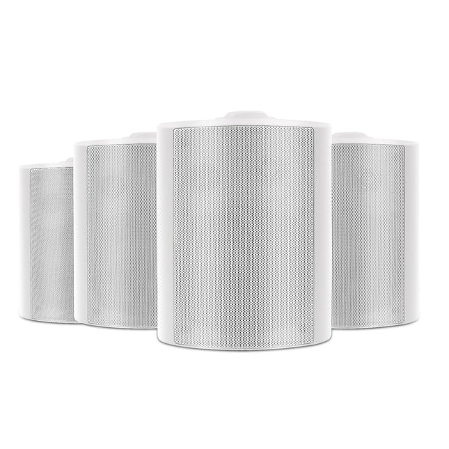 Herdio 5.25-inch Bluetooth outdoor speakers, waterproof, 600 watts, wired with stereo amplifier for outdoor patio, garage, house (4 white outdoor speakers)