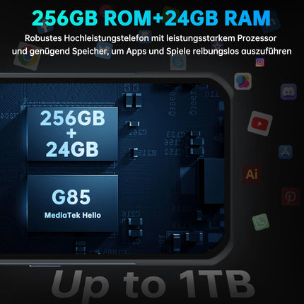 OUKITEL WP35S õuetelefon Android 14-11000mAh õuetelefon ilma lepinguta, 24GB RAM + 256GB ROM/1TB 6.6 tolli, 48MP + 16MP + 8MP öise nägemisega kaamera ehitusplatsi mobiiltelefon, NFC/GPS/sõrmejälg/näotuvastusega, roheline