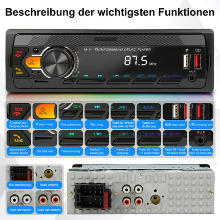 Autoraadio Bluetooth 5.0, FM/AM/7 värvitooniga autoraadio Bluetooth käed-vabad süsteemiga, 1 DIN autoraadio 2 USB/AUX/SD/MP3 mängija puldiga, iOS/Android tugi