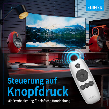 Edifier E25HD Bluetooth kõlarikomplekt – 74 vatti – suurepärane helikvaliteet bassrefleksmembraaniga – LDAC tehnoloogia – Bluetooth 5.3 – elegantne disain – optilised + Aux ühendused – punane