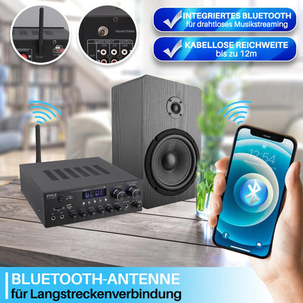 Pyle HiFi võimendi, HiFi stereo võimendi, minivõimendi, Bluetooth võimendi, võimendi, 300W HiFi vastuvõtja, stereovõimendi, Bluetooth võimendi - MP3, USB, SD, AUX, RCA, mikrofon, kõrvaklapid, FM