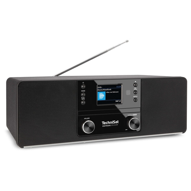 TechniSat DIGITRADIO 370 CD BT - Stereo digitaalraadio (DAB+, FM, CD-mängija, Bluetooth, värviline ekraan, USB, AUX, kõrvaklapipesa, kompaktne süsteem, äratuskell, 10 vatti, kaugjuhtimispult) must