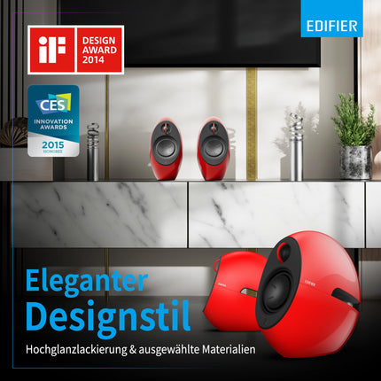 Edifier E25HD Bluetooth kõlarikomplekt – 74 vatti – suurepärane helikvaliteet bassrefleksmembraaniga – LDAC tehnoloogia – Bluetooth 5.3 – elegantne disain – optilised + Aux ühendused – punane