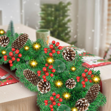 Christmas Garland with Lights - 2.7 M/9FT Garland Christmas Decoration with 30 LEDs, Artificial Christmas Wreath for Fireplace, Stairs, Door, Window, Indoor, Outdoor