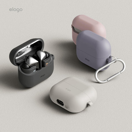 elago Compatible with Samsung Galaxy Buds 3 Case &amp; Galaxy Buds 3 Pro Case, Premium Silicone Case with Carabiner, Full Body Protection, Wireless Charging, Earphone Accessories, for Men, Women (Sand Pink)