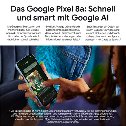 Google Pixel 8a: lukustamata Android-nutitelefon täiustatud Pixeli kaamera, pika aku tööea ja võimsate turvafunktsioonidega – Obsidian, 128 GB