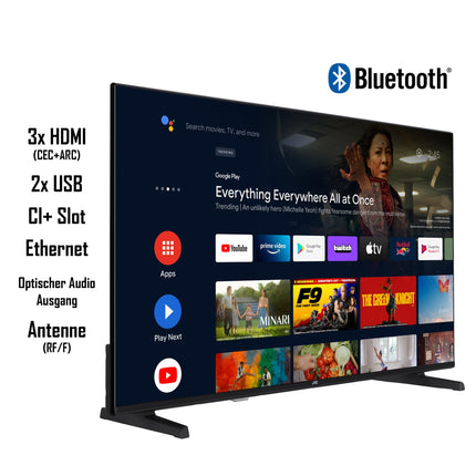 JVC LT-43VA3355 43-tolline televiisor/Androidi nutiteler (4K Ultra HD, HDR Dolby Vision, kolmekordne tuuner, Bluetooth, Dolby Atmos) [2023], must
