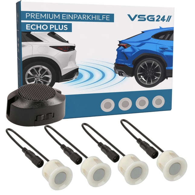 VSG24 Premium rear parking aid for retrofitting on the car, PDC parking sensors rear with plug-in system for easy installation, reversing alarm with loudspeaker &amp; 4 sensors, parking aid retrofit kit unpainted