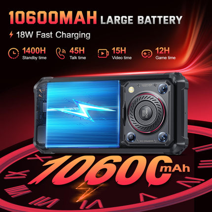 OUKITEL WP36 PRO outdoor mobile phone with 128dB speaker, 24GB+256GB 10600mAh outdoor smartphone without contract, Android 14 construction site phone, 6.52 inch display, 13MP+5MP, dual SIM 4G/IP68 mobile phone/NFC/GPS/OTG