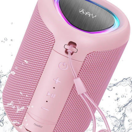 AY Portable Bluetooth Speaker with Light, Bluetooth Music Box with Powerful Crystal Clear Sound, IPX5 Waterproof, AUX &amp; TF Card Input, Stereo Pairing, 24h Battery Perfect for Home, Outdoors