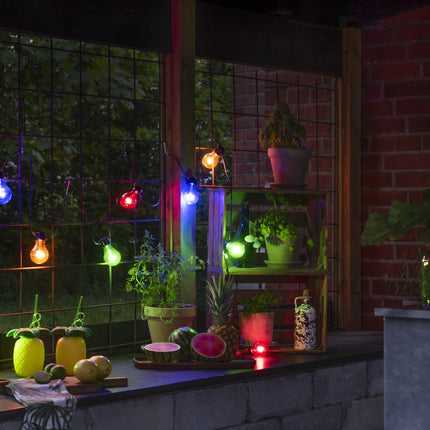 Konstsmide LED Beer Garden Chain System Extension Light Chain, 10 colorful bulbs / 80 warm white diodes, outdoor (IP44), black cable - 2397-500