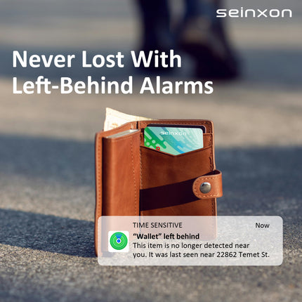SEINXON Elite rahakoti jälgija Qi juhtmevaba laadimisega IP68 õhuke esemete leidja käekott pagasiga, töötab Apple Find My rakenduse ja võrguga (ainult iOS), roheline