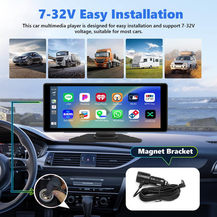 Podofo 10.26 inch IPS Portable Car Radio with Wireless Carplay Android Auto Touchscreen Digital Media Receiver 7-32V Touchscreen with Bluetooth/FM Transmitter/AUX/GPS/Airplay/SD/TF