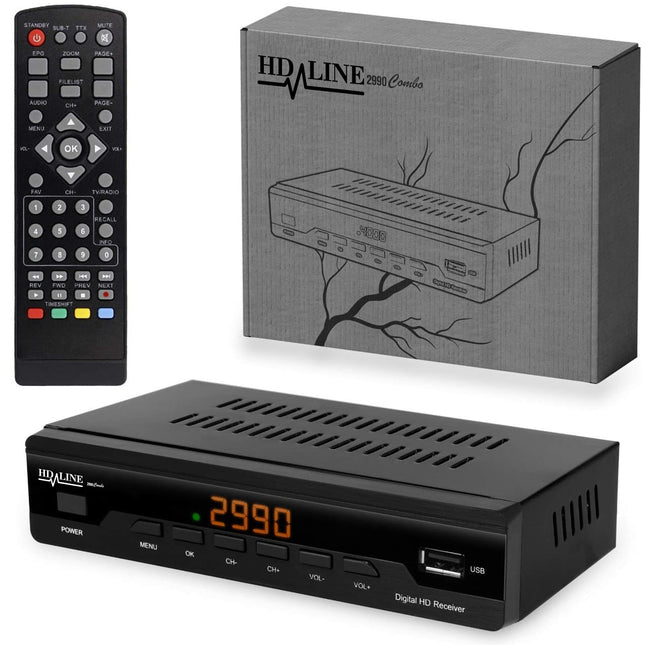 HD-line 2990 kaabelvastuvõtja Full HD kaabelvastuvõtja digitaalse kaabeltelevisiooni jaoks 2990 Combo (HDTV, DVB-C / C2, DVB-T/T2, HDMI, SCART, USB 2.0, WLAN valikuline) + HDMI-kaabel,