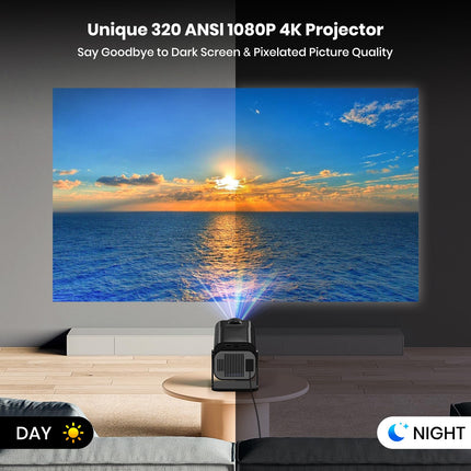 [Netflixi ametlik/stereokõlar] 4K projektor WiFi ja Bluetoothiga, 1080P natiivne mini kaasaskantav projektor, ühe klõpsuga kasutatav sisseehitatud Netflix/YouTube/PrimeVideo/D+, nutika kodu õueprojektor must