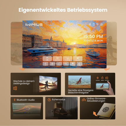 Projektor 4K【AI Auto/Dolby Audio】30000 luumenit FHD 1080P projektor 4K toetab autofookust/trapetsikorrektsiooni automaatse takistuste vältimisega, nutikas WiFi6 Bluetooth LED kodukino/välisprojektor pööratava kronsteiniga