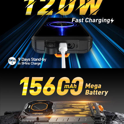 Ulefone Armor 26 Ultra Outdoor Mobile Phone 5G 2024, 200MP+64MP Camera 3.2X Telephoto Lens 24GB+512GB Android 13 Smartphone with 120W Fast Charging 6.78 inch FHD+ 120Hz 121dB Speaker 15600mAh Battery Black