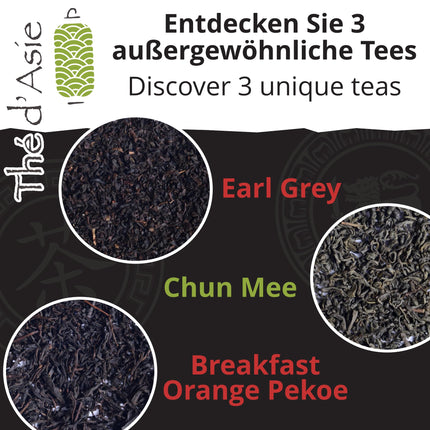 Khla - 3 orgaanilise hommikutee kinkekomplekt - Earl Grey, Chun Mee ja hommikusöögitee OP &amp; - 3 x 20 teekotti - Aasia taimeteed - must tee, roheline tee - kinkekarp sünnipäevaks, jõuludeks