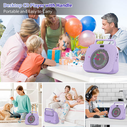 KOVCDVI 9-ühes CD-mängija Bluetooth-raadio CD-mängijaga, kõlariga, USB/TF-kaardi/AUX taasesitusega, äratuskell, taimer, kaugjuhtimispult, tolmukate, ekraan, kõrvaklappide pesa, lilla