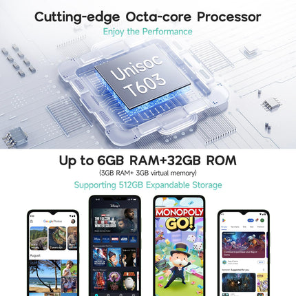 Ulefone Note 19 mobiiltelefon Android 14 5000mah kaheksatuumaline protsessor 6,56" HD+ 6GB+32GB/512GB SD 8MP+5MP panoraamkaamera 4G kahe SIM-kaardiga nutitelefon ilma lepinguta Face ID GPS OTG 2-aastane garantii - roheline