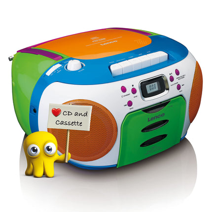 Lenco SCD-971 - Children's Radio - Cassette Radio with CD - CD Radio - Cassette Player - Stereo Speakers - Headphone Jack - Track Memory - Multicolored