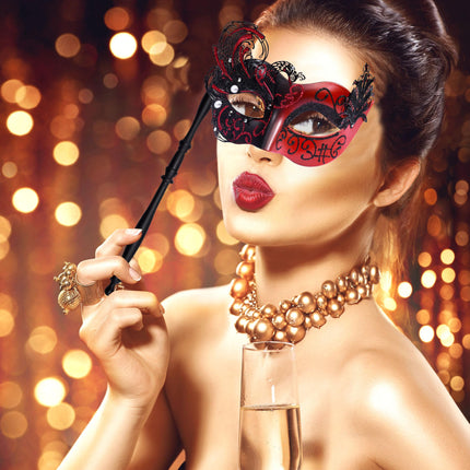 SIQUK paar maskeraadimaski pulgaga Veneetsia peomask Halloweeni kostüümi karnevalimask paaridele, naistele ja meestele, luik must ja punane, üks suurus