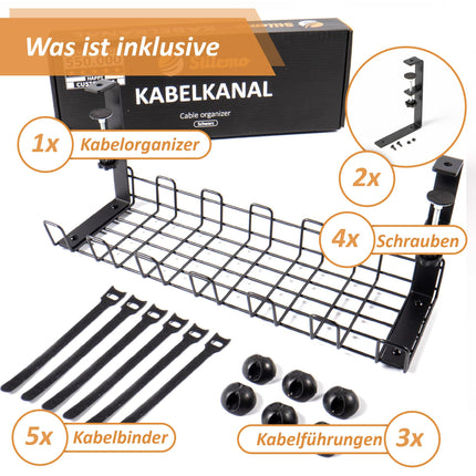 Stilemo kaablikanali laud ilma puurimiseta - kaablihalduslaud korrastatud töökoha jaoks ilma kruvideta - kaablihoidikuga kaablikandiku laud - kaablikanal klambriga - 39x13x16cm - must