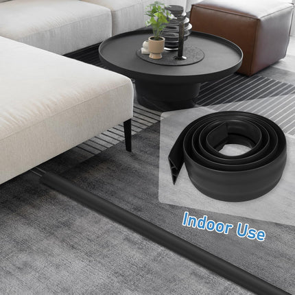 Floor Cable Protector, 2m Black Wire Covers for Cables, Flexible Rubber Cable Floor Cover with Pre-Cut Cable Channel for Indoor Home Office Gym Carpet Tidy
