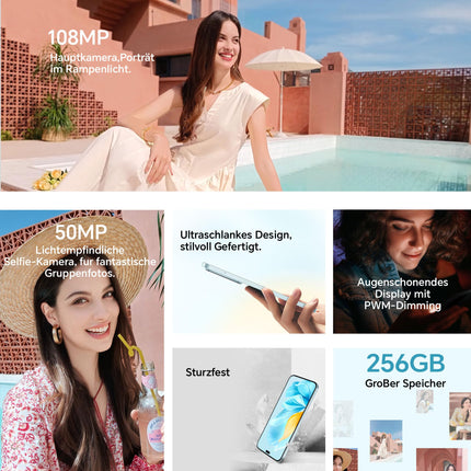 HONOR 200 Lite nutitelefon 5G, kahe SIM-kaardiga NFC Android-mobiiltelefonid ilma lepinguta (256G/8GB RAM, 6,7-tolline AMOLED Eye-Care ekraan, 4500 mAh, 108MP+50MP, Magic Capsule) Cyan Lake