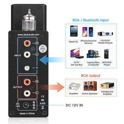 Douk Audio P6 HiFi Bluetooth lamp-eelvõimendi stereoheli võimendi kõrvaklappide võimendi lamp-eelvõimendi VU-mõõturiga