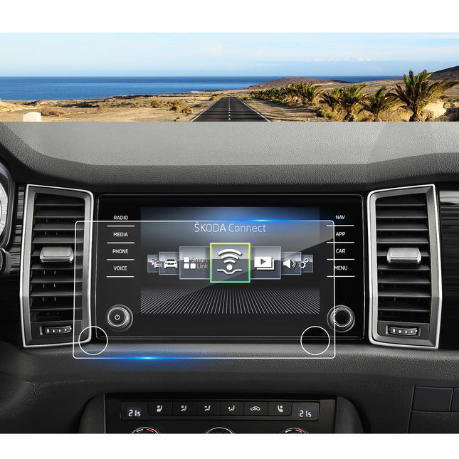 Coleya navigatsiooniekraanikaitse, mis ühildub Skoda Kodiaq 2017-2023/Skoda Karoq 2017-2024 mudelitega, Kodiaq karastatud klaasist ekraanikaitse, 9H kriimustuskindel GPS-ekraanikaitse (8 tolli)