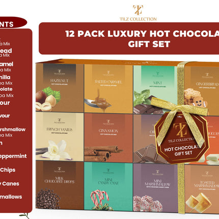 Hot Chocolate Gift Set Cocoa Gift Set Mini Hot Chocolate Various Flavors Including Roasted Marshmallow Hazelnuts Gingerbread (Pack of 12)
