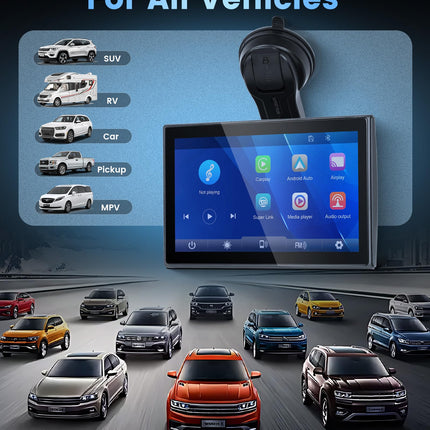 Juhtmevaba Carplay Android Auto ekraaniga kaasaskantav autoraadio Super Link Videoga, 7-tolline pööratav puutetundlik ekraan, kaasaskantav autoraadio YouTube'i/Airplay/Android Casti/Bluetoothi/FM-saatja/hääljuhtimise/TF/AUX-iga