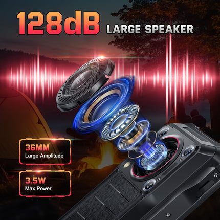 OUKITEL WP36 PRO outdoor mobile phone with 128dB speaker, 24GB+256GB 10600mAh outdoor smartphone without contract, Android 14 construction site phone, 6.52 inch display, 13MP+5MP, dual SIM 4G/IP68 mobile phone/NFC/GPS/OTG