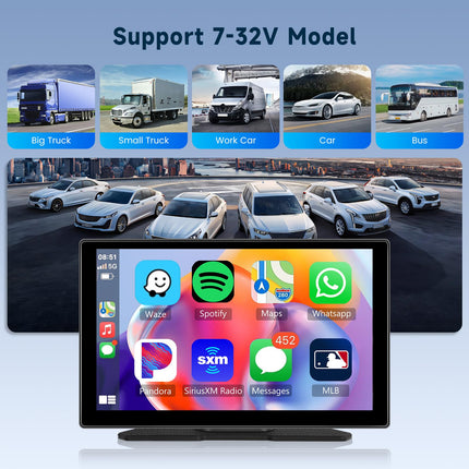Hodozzy kaasaskantav autoraadio juhtmevaba Carplay Android Auto, 9-tolline HD IPS puuteekraan Airplay Mirrorlinkiga, Bluetooth käed-vabad kõned, Carplay jälgimine FM AUX TF kaardiga 7V-32V