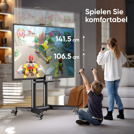 ONKRON ratastega telerialus 32–75-tollistele lame- ja kumeratele teleritele kuni 60 kg, telerialuse kõrgus reguleeritav max. VESA 600x400 professionaalne ratastega telekakäru, must telekakäru TS1571-B
