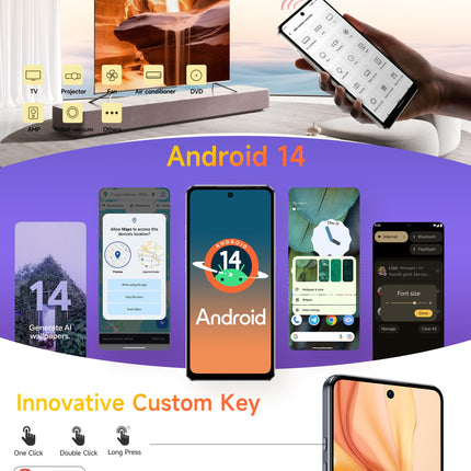 Ulefone Note 18 Pro lukustamata mobiiltelefon, 12 GB + 256 GB / 2 TB laiendatav, 64 MP + 32 MP kaameraga nutitelefon ilma lepinguta, 6,78-tolline HD+ ekraan, 5450 mAh aku, Android 14 nutitelefon, OTG/NFC/GPS/kaks SIM-kaarti - must