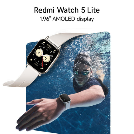 Redmi Watch 5 Lite nutikell, 1,96-tolline AMOLED-ekraan, 18-päevane aku tööiga, üle 150 spordirežiimi, sisseehitatud GPS, pulsi ja SPO₂ jälgimine, 5ATM veekindlus, alati sisse lülitatud ekraan, Bluetooth-kõned, must