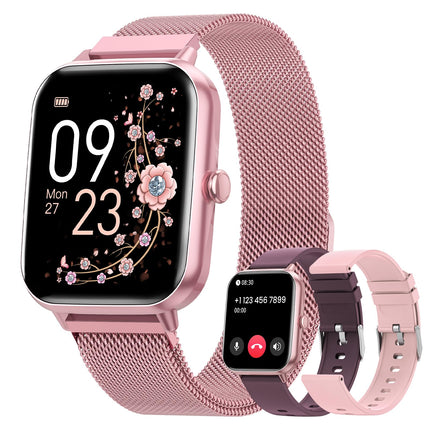 RUXINGX 2024 Smartwatch Women, 1.83" Wrist Watch with Phone Function 3 Bracelet, Menstrual Cycle Heart Rate Sleep Monitor SpO2 IP68 Sports Watch Fitness Tracker Pedometer for iOS Android Rose Red
