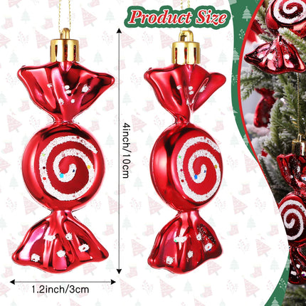Threan 12 Christmas Tree Candy Christmas Tree Decorations Candy Glittering Hanging Christmas Candy Ornaments Candy Canes Decoration with Golden Ropes (Red)
