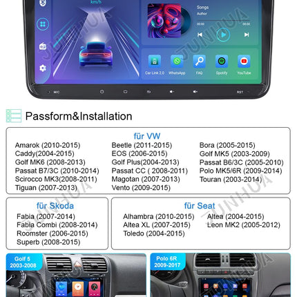 ACAVICA Car Radio for VW Golf 5 6 Polo Skoda Seat Passat Android 13 2+32GB 9 inch Screen Car Radio Stereo Sat NAV Carplay Android Auto Bluetooth FM