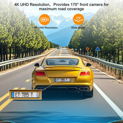 Auto esikaamera 4K WiFi-ga, 360° pööratav, 64 GB SD-kaardiga, 1,47-tolline IPS mini-autokaamera CPL-iga, superöine nägemine, WDR, 170° lainurk, G-andur, tsükkelsalvestus, rakenduse juhtimine, max 256 GB