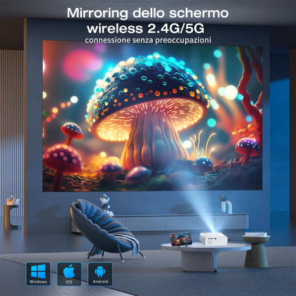18000 luumeniga projektor, Full HD 1080P miniprojektor, AMEELA videoprojektor, 2.4/5G WiFi Bluetooth projektor, 50%-100% suum, kaasaskantav projektor, mis ühildub teleri/USB/sülearvuti/HDMI/iOS/nutitelefoniga