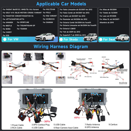 2G+64G Android autoraadio VW Golf 5 6 Passat Polo Tiguan Touran Caddy Skoda Seat jaoks koos Carplay Android Auto-ga, 9-tolline puutetundliku ekraaniga autoraadio GPS-navigatsiooniga Bluetooth FM/RDS WiFi EQ tahavaatekaamera