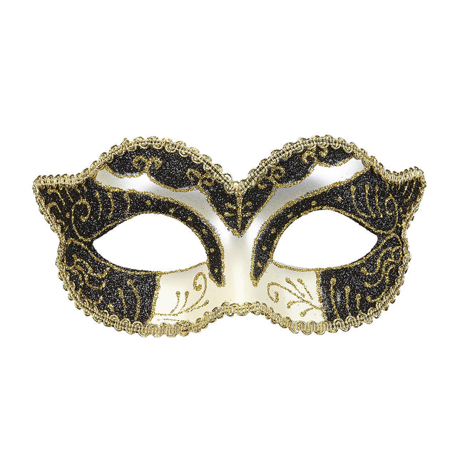 Widmann 04695 - Eye mask Duchess, with black and gold glitter, costume accessory, accessory, Venetian, carnival, theme party