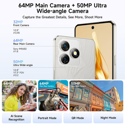 Ulefone Note 18 Pro Smartphone Android 14, 12GB+256GB 64MP+50MP Octa Core 5450mAh 18W 6.78" FHD+ 90Hz Refresh Rate 4G Dual SIM Mobile Phone Fingerprint ID NFC 2 Year Warranty - Black
